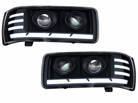 Set Faruri LED   DAF  XF105 stanga + dreapta cu 2 lupe Space Cab / Super Space Cab, 24V, DRL Alb-Portocaliu, Startup Effect [3]