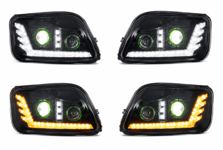 Set Faruri LED  Mercedes-Benz Actros MP3 / MegaSpace 2008-2011 Stanga + Dreapta cu 2 Lupe, 24V, DRL Alb-Portocaliu, Startup Effect, [1]