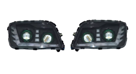 Set Faruri LED  Mercedes-Benz Actros MP3 / MegaSpace 2008-2011 Stanga + Dreapta cu 2 Lupe, 24V, DRL Alb-Portocaliu, Startup Effect, [4]