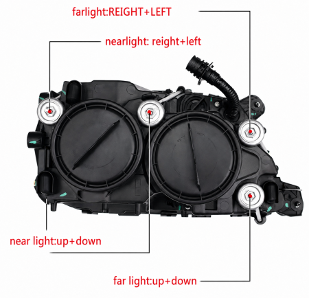 Set Faruri LED  Mercedes-Benz Actros MP3 / MegaSpace 2008-2011 Stanga + Dreapta cu 2 Lupe, 24V, DRL Alb-Portocaliu, Startup Effect, [6]