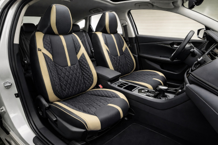 Accesorii pentru interior - Set Huse Auto universale din piele ecologica, Negru-Bej  fata si din spate