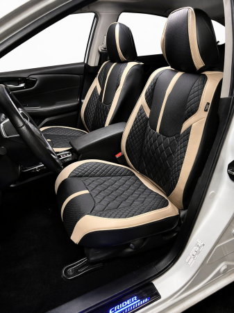 Set Huse Auto universale din piele ecologica, Negru-Bej  fata si din spate [1]