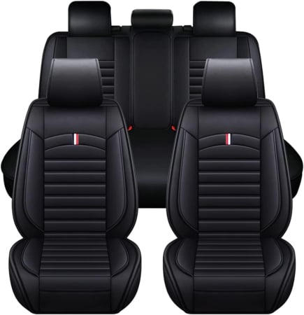 Accesorii pentru interior - Set Huse Auto universale din piele ecologica, negru pentru scaune fata si spate