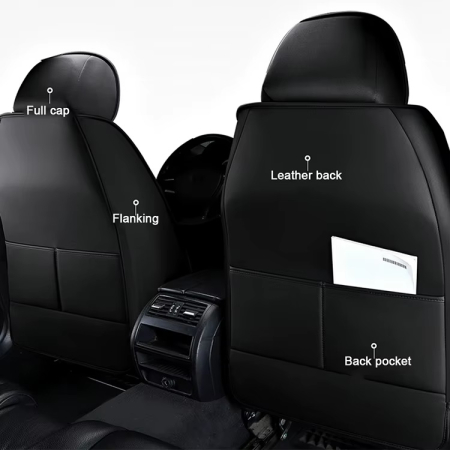 Set Huse Auto universale luxoase din piele ecologica cu material textil, negru si alb pentru scaune fata si spate [5]