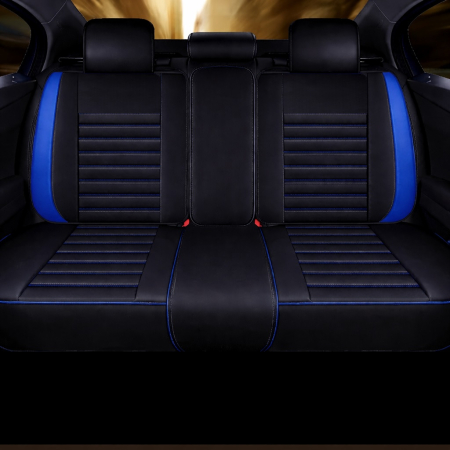 Set Huse Auto universale luxoase din piele ecologica, negru cu cusatura albastra pentru scaune fata si spate [3]