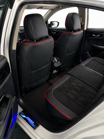 Set Huse Auto universale din piele ecologica si alcantara, Negru-Rosu pentru scaunele din fata si din spate [3]