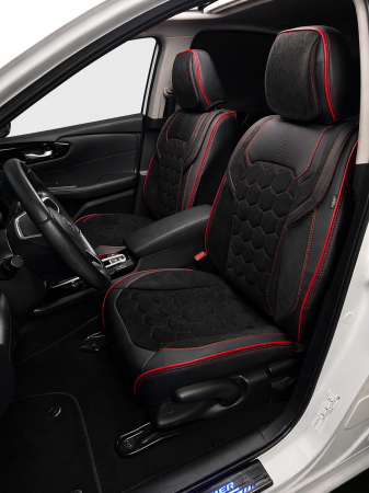 Set Huse Auto universale din piele ecologica si alcantara, Negru-Rosu pentru scaunele din fata si din spate [2]