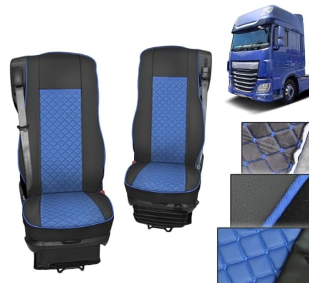 Huse scaune camioane - Set huse din piele ecologica pentru DAF XF 106 (2015-2021) Albastru/Negru