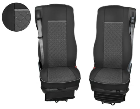 Huse scaune camioane - Set huse din piele ecologica pentru DAF XF 106 (2015-2021) Gri/Negru