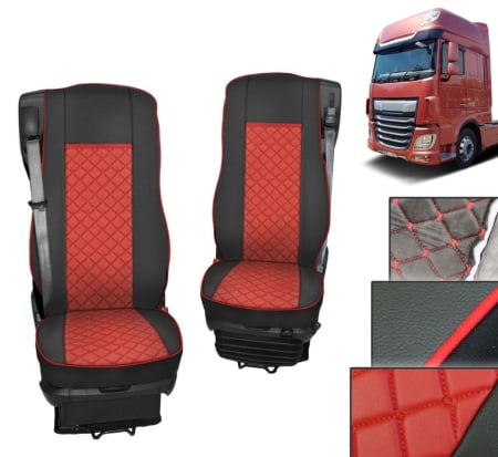 Huse scaune camioane - Set huse din piele ecologica pentru DAF XF 106 2015-2021 - Roșu/Negru