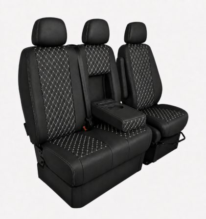 Set Huse din Piele Ecologica pentru Mercedes Sprinter W906 2006-2018 – Negru cu Cusatura Alba [4]