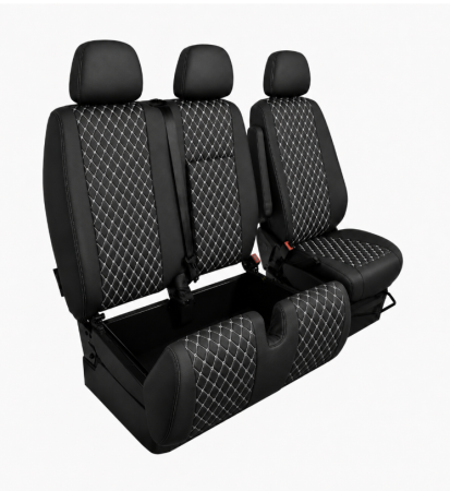 Set Huse din Piele Ecologica pentru Mercedes Sprinter W906 2006-2018 – Negru cu Cusatura Alba [3]