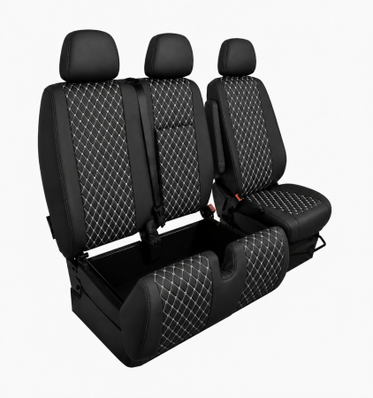 Set Huse din Piele Ecologica pentru Mercedes Sprinter W906 2006-2018 – Negru cu Cusatura Alba [4]