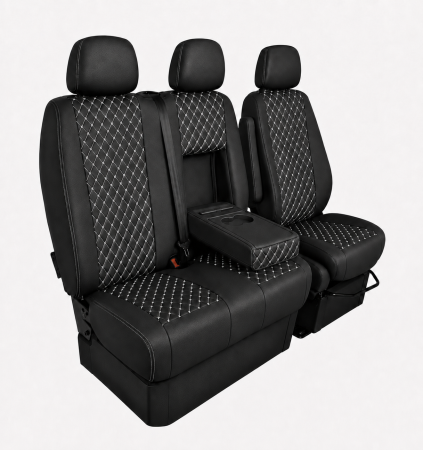 Set Huse din Piele Ecologica pentru Mercedes Sprinter W906 2006-2018 – Negru cu Cusatura Alba [3]