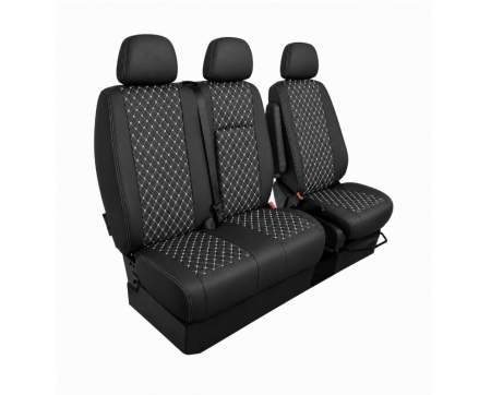 Set Huse din Piele Ecologica pentru Mercedes Sprinter W906 2006-2018 – Negru cu Cusatura Alba [2]