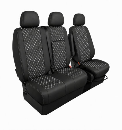 Set Huse din Piele Ecologica pentru Mercedes Sprinter W906 2006-2018 – Negru cu Cusatura Alba [2]