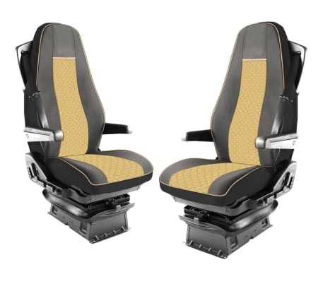 Huse scaune camioane - Set huse din piele ecologica pentru VOLVO FH12 (2016-2020) Bej/Negru