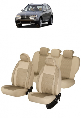 BMW - Set huse scaune bej piele si textil BMW X3 2003 - 2010 (bancheta fractionata)