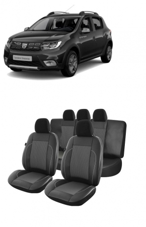 Dacia - Set huse Scaune piele si textil DACIA Sandero Stepway 2013 - 2020 bancheta fractionata