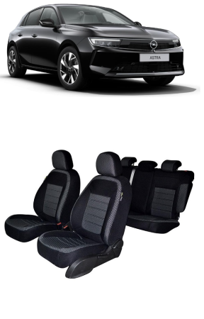 Accesorii pentru interior - Set huse scaune material textil dedicate  OPEL ASTRA L 2022-2026 (SCAUNE SPORT, BANCHETA FRACTIONATA, GS LINE)