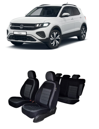 Accesorii pentru interior - Set huse scaune material textil dedicate VW T-CROSS 2020-2023 (BANCHETA FRACTIONATA, STYLE)