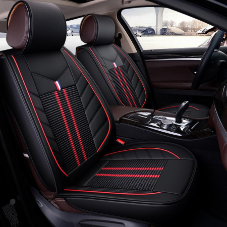 Universale - Set Huse Scaune Auto 1+1 Universale LUX Piele ecologica/Textil Negru/Rosu
