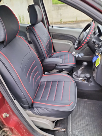 Set huse Scaune Auto Lux Piele ecologica  Dacia Logan (2004-2012) Negru/Rosu 9buc [1]
