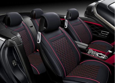 Accesorii pentru interior - Set huse Scaune Auto Lux Piele Ecologica Negru/Rosu 9buc