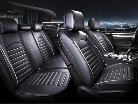 Noutati Flexzon - Set huse Scaune Auto Universale, Editie Lux, Piele ecologica, Negru/Alb