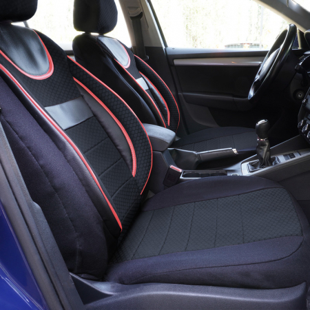 Set huse scaune cu insertii piele compatibile AUDI Q5 I (8RB) (2008-2017) Negru-rosu [1]