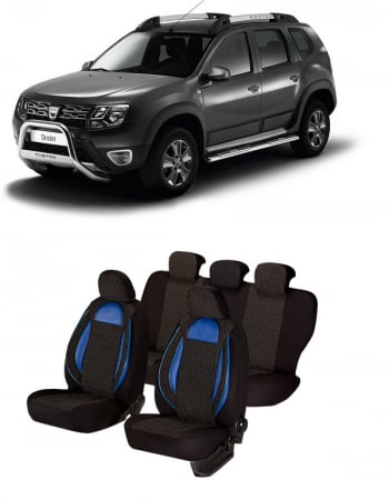 Dacia - Set huse scaune compatibile Dacia Duster 2010-2017 Piele + Textil (Compatibile cu sistem AIRBAG)