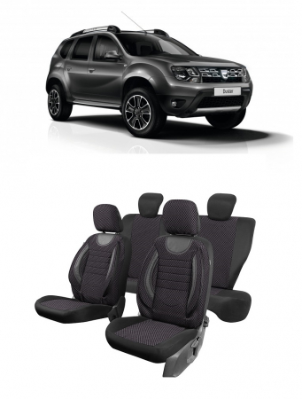 Dacia - Set huse scaune compatibile Dacia Duster 2010-2017 Piele + Textil (Compatibile cu sistem AIRBAG)