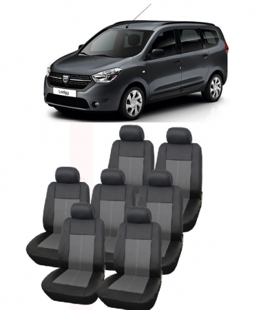 Dacia - Set Huse scaune DACIA LODGY 7 locuri 2012 - 2019 (Bancheta fractionata si husa cotiera)