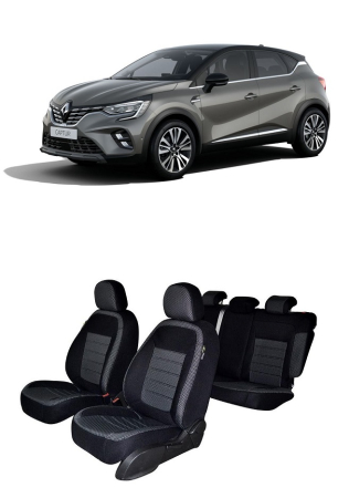 Renault - Set huse scaune material textil dedicate RENAULT CAPTUR 2021- 2024  (SCAUNE SPORT, BANCHETA FRACTIONATA, RS LINE/ICON/TOUCH)