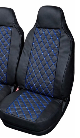 Set huse scaune piele ecologica 2+1 cu tetiera integrata – Negru cu cusatura albastra [2]