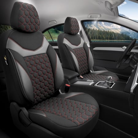 Set huse scaune Piele ecologica cu textil VW Golf VI (2009-2013)  Rosu [1]