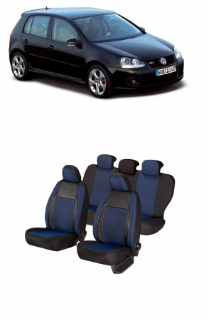 Volkswagen - Set huse scaune Piele ecologica cu textil VW Golf V (2003-2009) Negru -Albastru