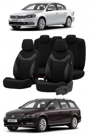 Volkswagen - Set huse scaune piele si textil compatibile VW PASSAT B7 (2010-2015) Gri