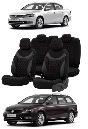 Volkswagen - Set huse scaune piele si textil compatibile VW PASSAT B7 (2010-2015) Rosu