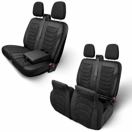 Set huse scaune premium PANDA pentru FORD TRANSIT MK8 2014-2023, Piele ecologica si material textil, Negru/Gri [1]