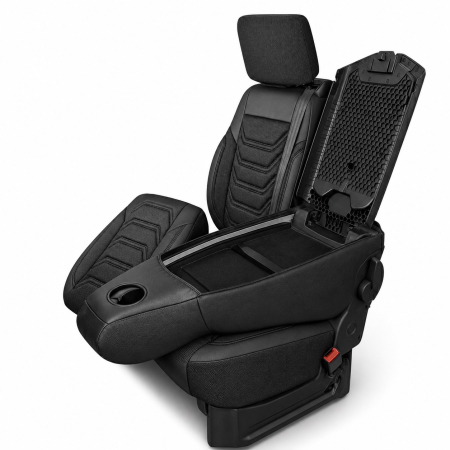 Set huse scaune premium PANDA pentru RENAULT TRAFIC III 2014+ / OPEL VIVARO B 2014-2019, Piele ecologica si material textil, Negru/Gri [1]