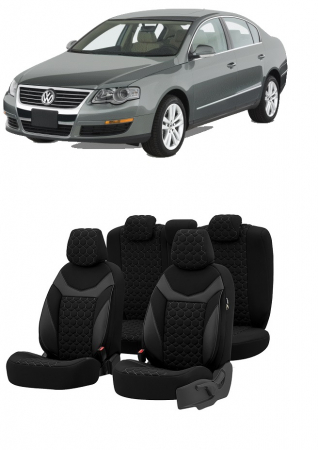 Volkswagen - Set huse scaune SAPPHIRE compatibile VW Passat B6 (2005-2010)Piele+Textil (GRI)