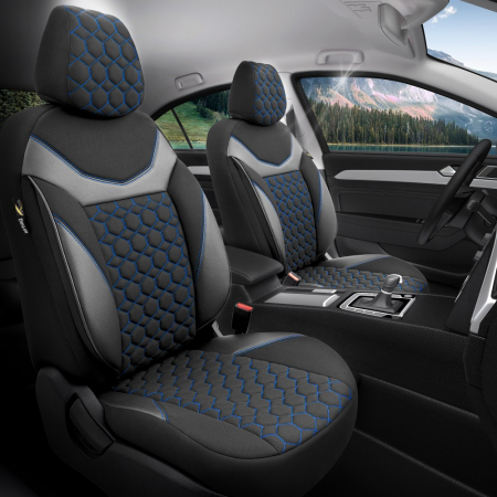 Set huse scaune SAPPHIRE compatibile VW Passat B6 (2005-2010)Piele+Textil (ALBASTRU) [2]