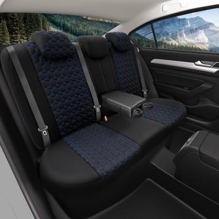 Set huse scaune SAPPHIRE compatibile VW Passat B6 (2005-2010)Piele+Textil (ALBASTRU) [4]