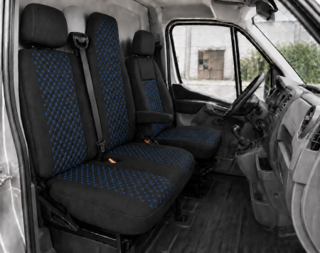 Accesorii pentru interior - Set Huse Textile dedicate Renault Master III 2010-2019 – Negru cu Cusatura Albastra