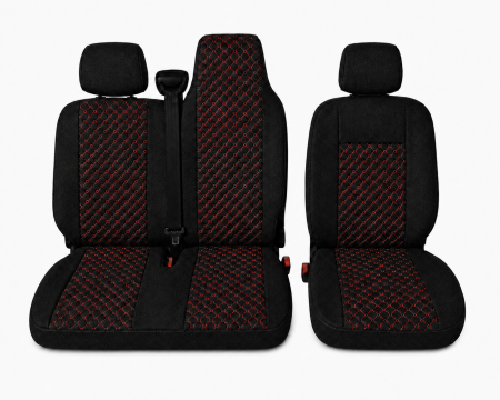 Renault - Set Huse Textile dedicate Renault Master III 2010-2019 – Negru cu Cusatura Rosie