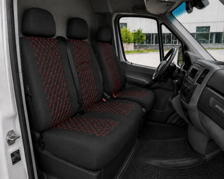 Accesorii pentru interior - Set Huse Textile pentru Mercedes Sprinter W906 2006-2018 - Negru cu Cusatura Rosu