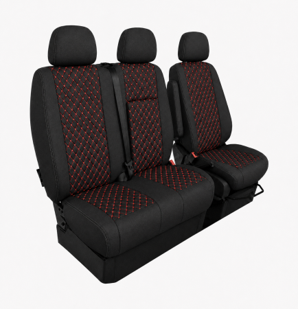 Set Huse Textile pentru Mercedes Sprinter W906 2006-2018 - Negru cu Cusatura Rosu [2]