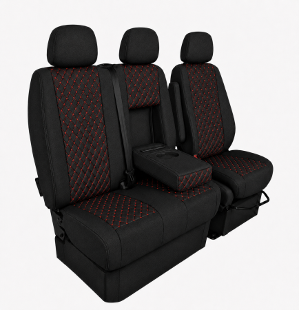 Set Huse Textile pentru Mercedes Sprinter W906 2006-2018 - Negru cu Cusatura Rosu [3]