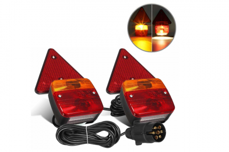 Accesorii Remorca - Set lampi magnetice cu triunghiuri reflectorizante pentru remorca, fisa 7 pini, cablu 2,5m, cablu fisa 7,5 m